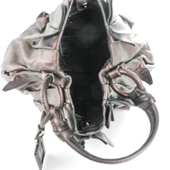 PRADA Metallic Nappa Ruffle Hobo Grafite Mordore - Picture 3 of 7